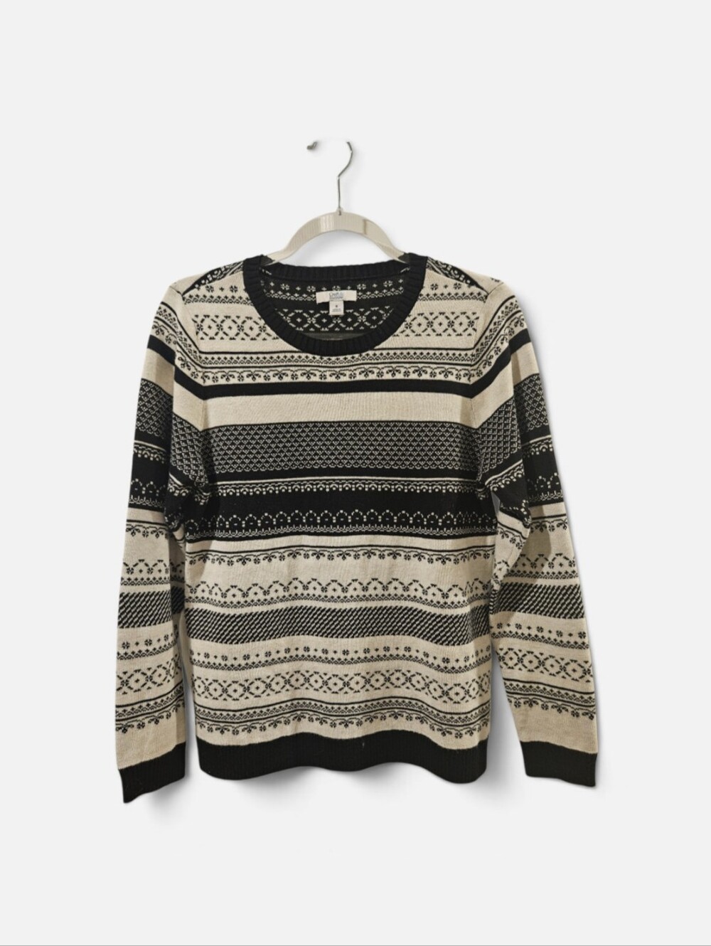Croft & Barrow Women's Long Sleeve Striped Sweater Black and Gray Classic